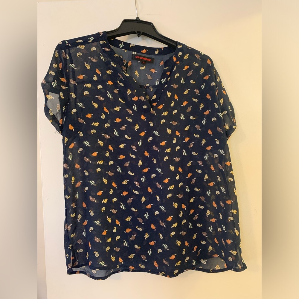 SM Wardrobe Snail & Turtle Print Blouse Size XL - good used condition